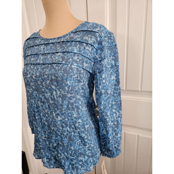 Nanette Lepore Cayman Blue Blouse Long Sleeves Flowy Fabric Nwt Elastic Cuff Med - Picture 3 of 11